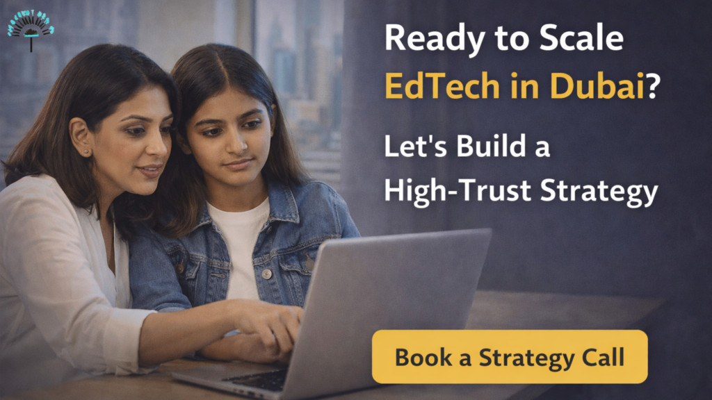 Educational consultants reviewing a growth framework for edtech marketing in Dubai.