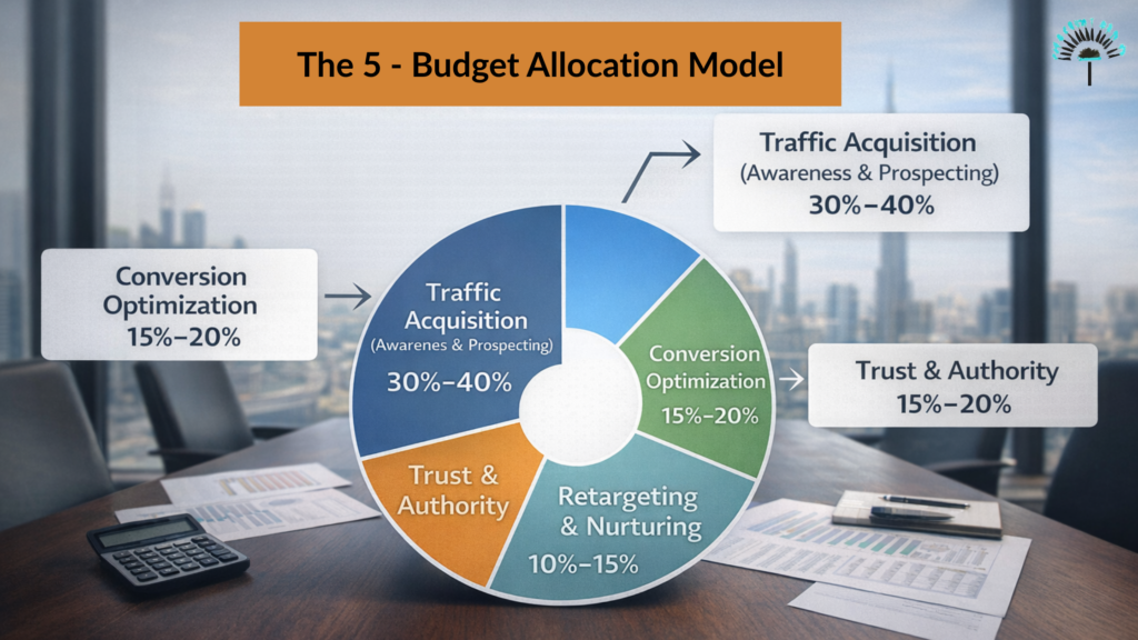 Allocate startup marketing budget in  Dubai, five bucket framework